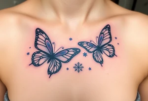 Flying butterflies with snowflakes tattoo idea