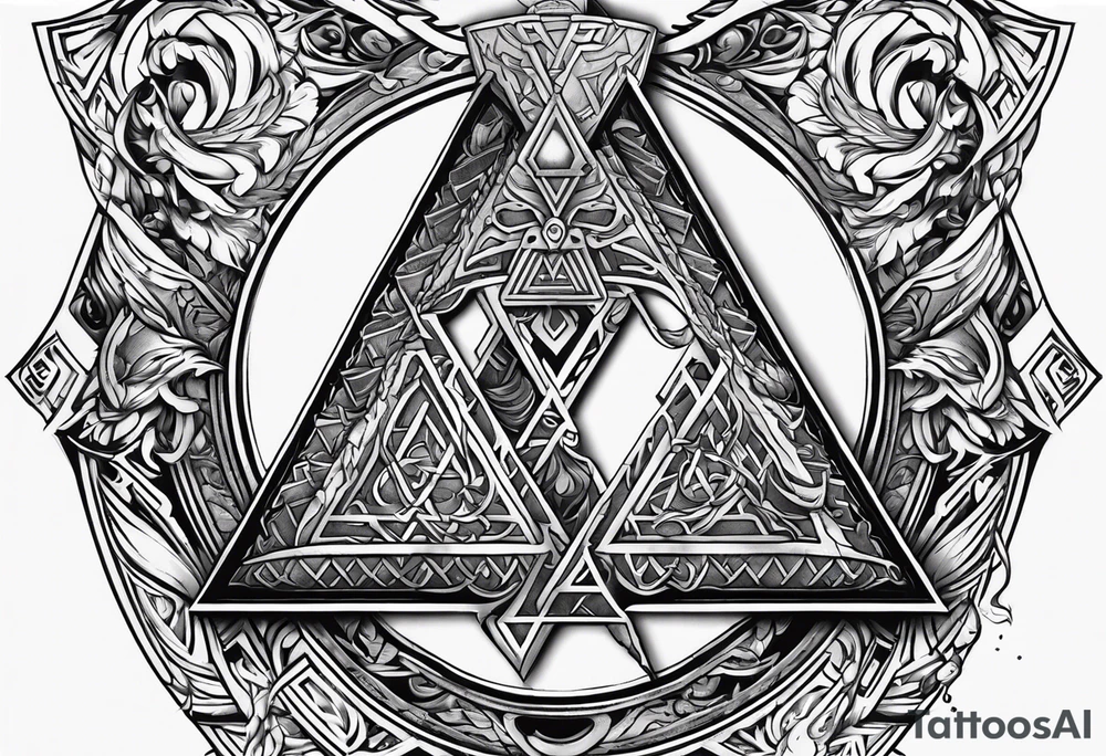 Valhalla shield valknut sword axe flame tattoo idea