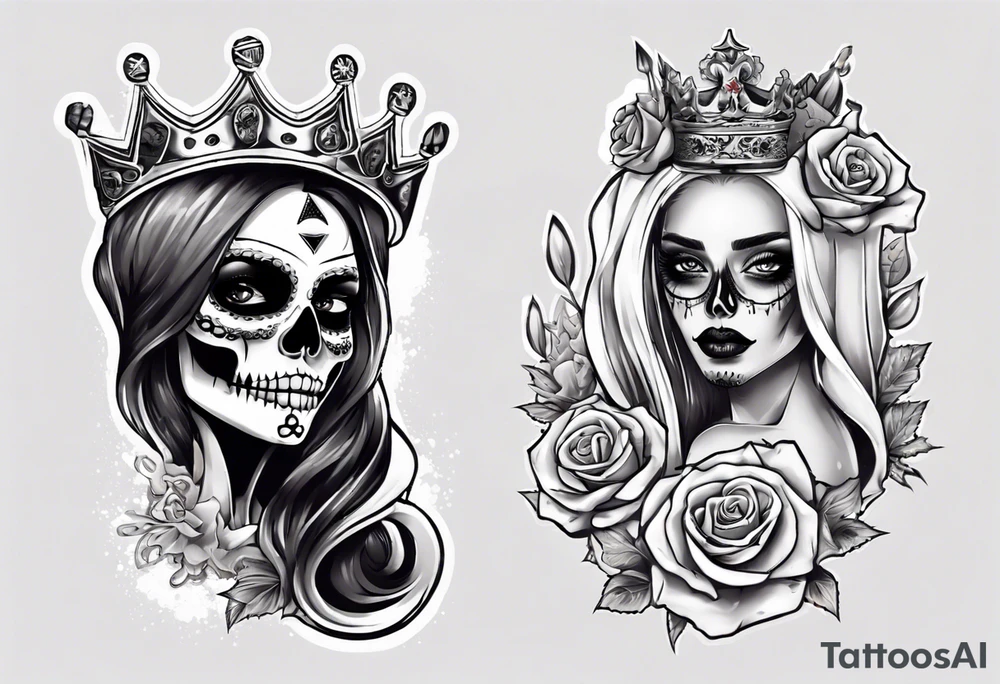 santa la muerta with money and crown
on the card tattoo idea