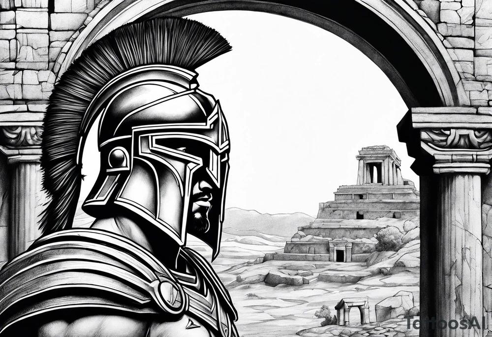 Spartan Soilder looking ancient ruins tattoo idea