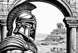 Spartan Soilder looking ancient ruins tattoo idea