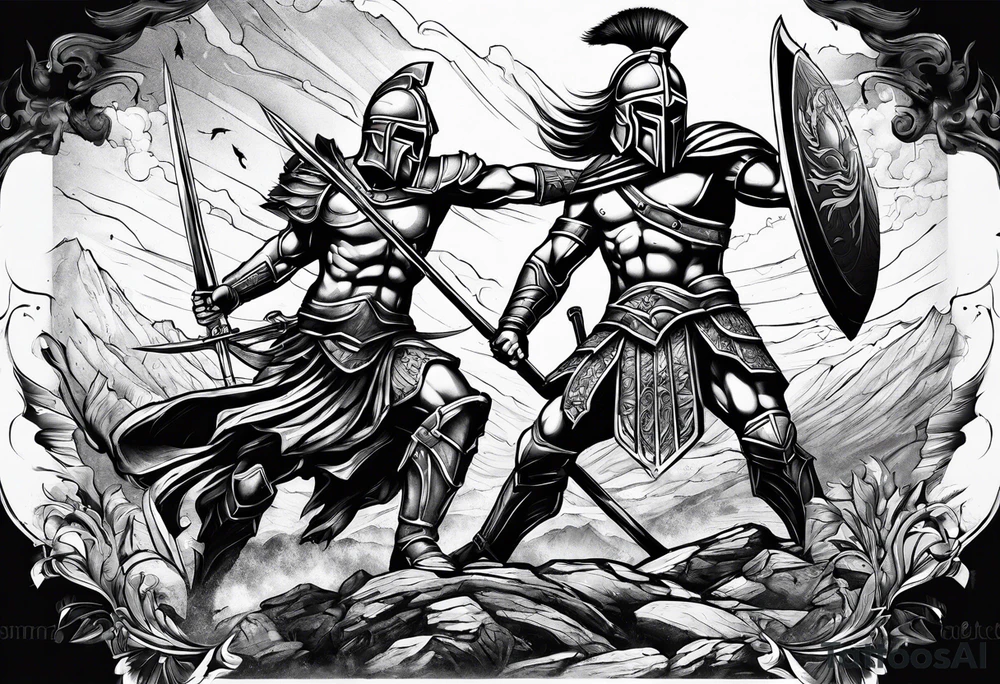 Spartan Warrior battle scene tattoo idea