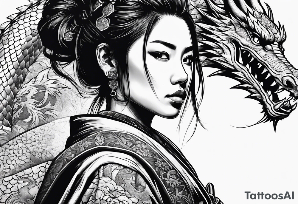 Samurai girl with dragon tattoo idea