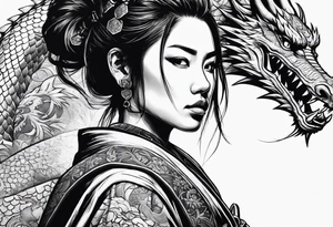 Samurai girl with dragon tattoo idea