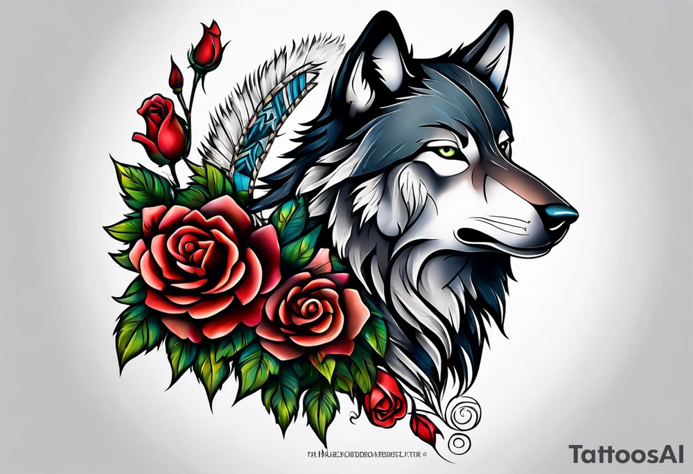Native American wrapped in roses with a wolf pelt tattoo idea