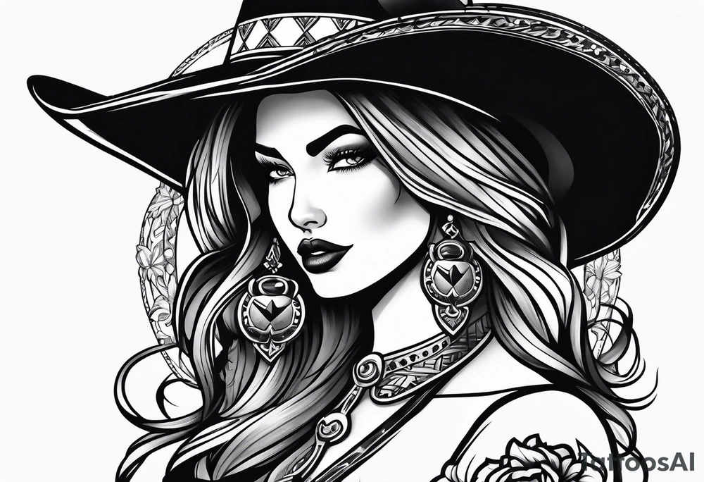 Neotraditional cowgirl tattoo idea