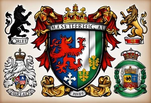 Merge the heraldic elements of england, northern ireland, ireland, scotland, wales, germany, croatia, serbia, slovakia, slovenia, and czech republic. tattoo idea