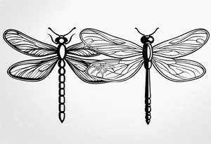 2 Dragonflies one with a lock as the chest 
and the other has a key for the tail fine black line style tattoo idea