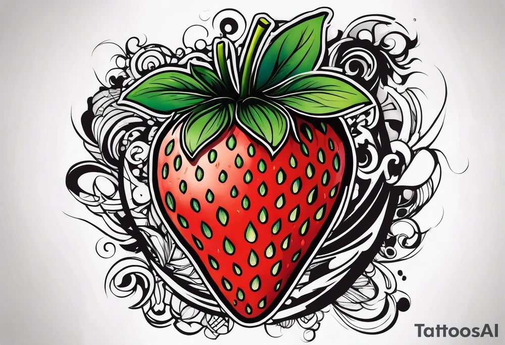 One Strawberry in a graffiti very surreal style tattoo idea