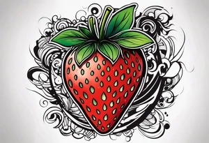 One Strawberry in a graffiti very surreal style tattoo idea