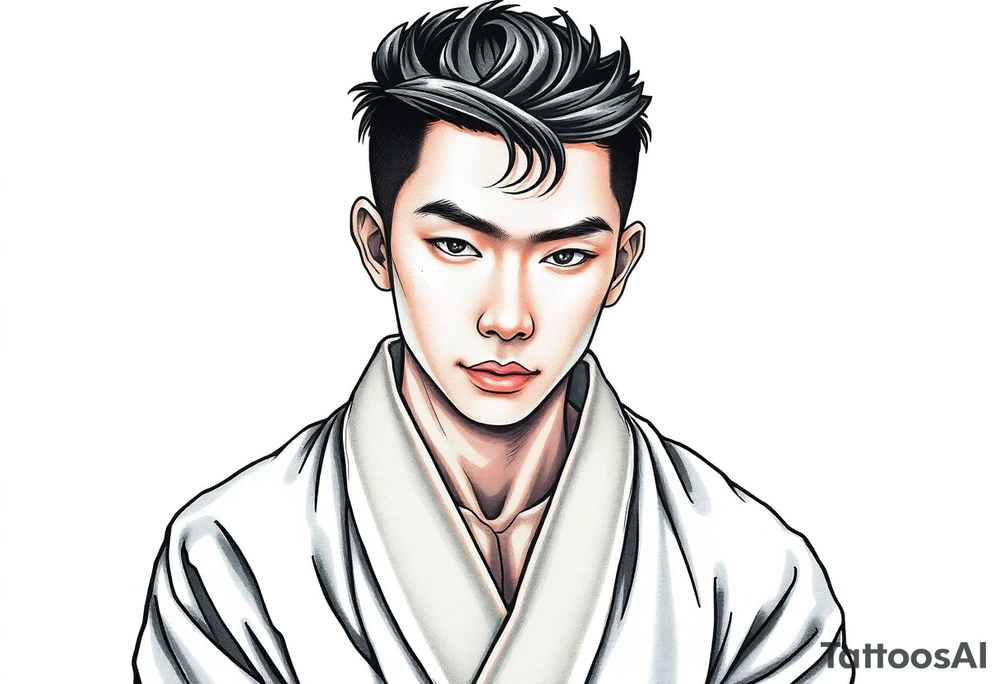 Handsome Asian young guy wearing robe tattoo idea