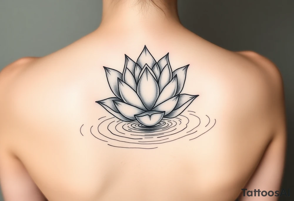 serene lotus flower emerging from sacred waters with ripples tattoo idea