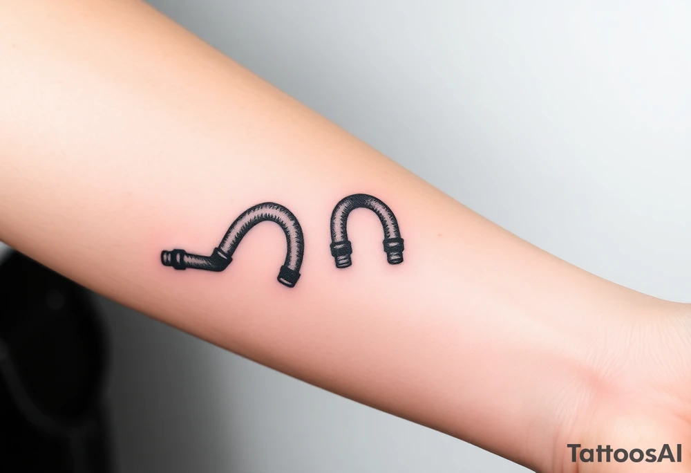 thin curved plumbing pipes with each pipe ending without a curved pipe tattoo idea