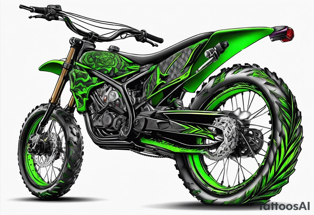 Green goblin riding a full suspension carbon fiber downhill mountain bike tattoo idea