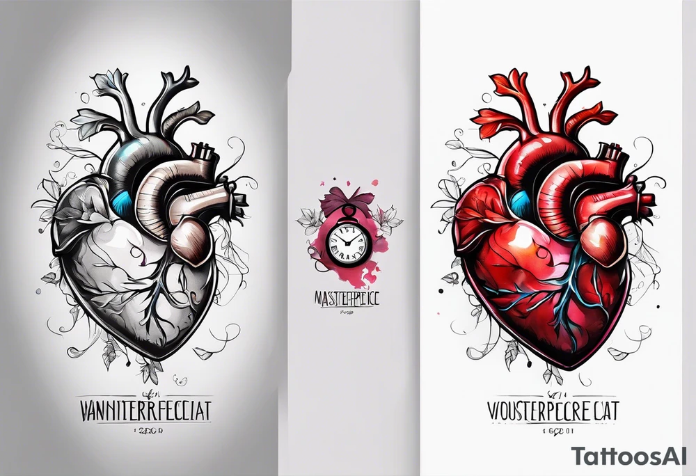 Anatomical heart with clock tattoo idea