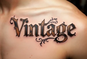 Vintage type font in sepia ink, decorated with fine black-and-gray filigree patterns. tattoo idea