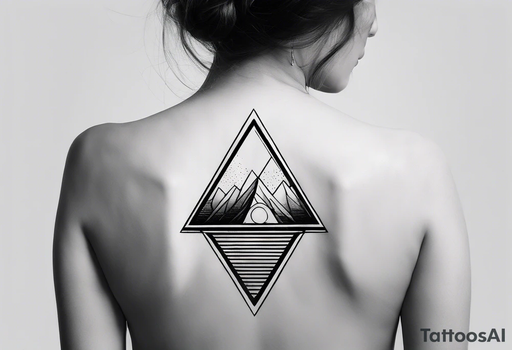 Un triangulo con una persona al medio, estilo de dibujo con lineas en blanco y negro mas simple solo lineas y una persona muy pequeña tattoo idea