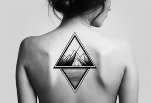 Un triangulo con una persona al medio, estilo de dibujo con lineas en blanco y negro mas simple solo lineas y una persona muy pequeña tattoo idea