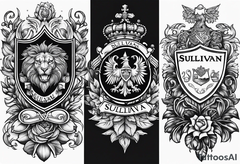 Sullivan family crest and Lopez family crest blended in with each other tattoo idea