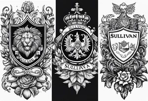 Sullivan family crest and Lopez family crest blended in with each other tattoo idea