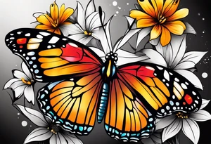 Butterfly: “A vibrant butterfly with colorful wings, resting on a flower, showcasing transformation and beauty.” tattoo idea
