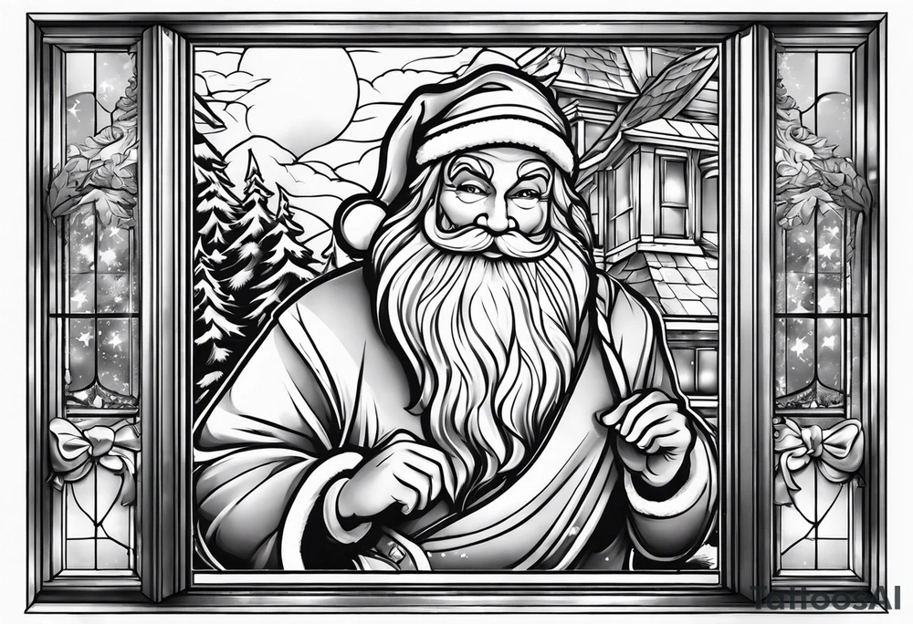 santa claus coming through a window tattoo idea