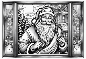 santa claus coming through a window tattoo idea