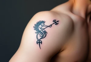 Tatouage de bras complet, Poséidon sortant de l'eau avec le trident vers le bas, tattoo idea