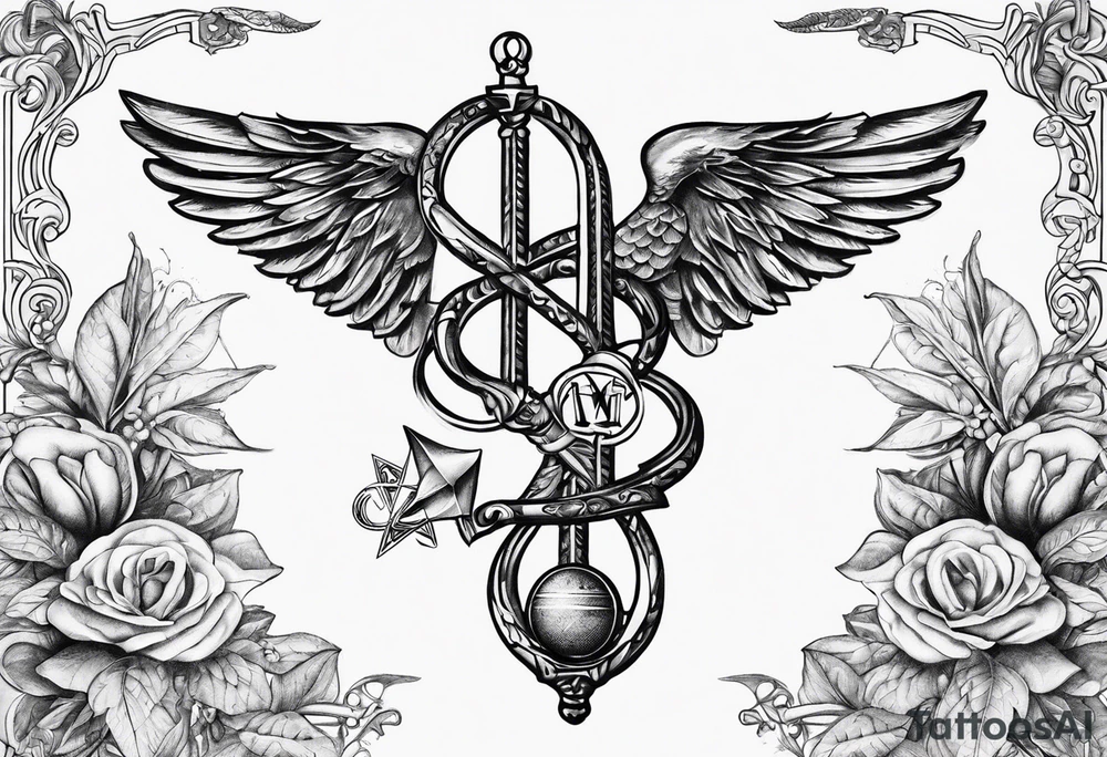 Staff of caduceus with masonic symbols tattoo idea