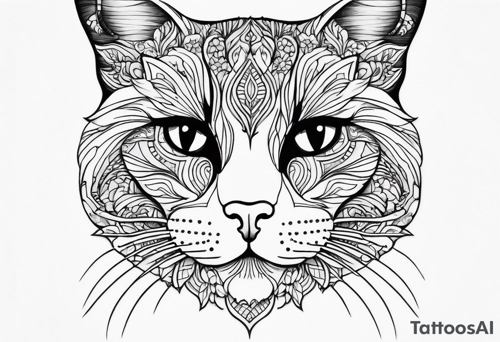 half face black and half face ginger cat tattoo idea