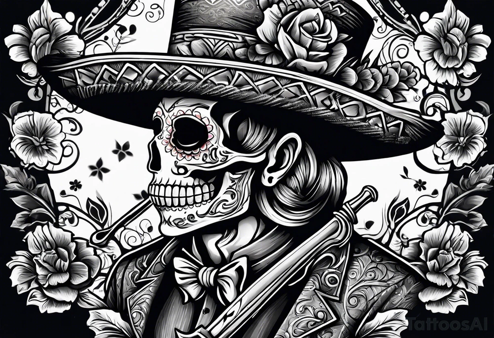 Mexico day of dead  man standing
 skeleton drink tattoo idea