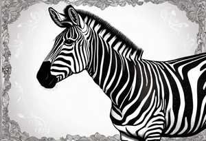 Portrait of a zebra wearing regal clothing, vintage looking, but its main is coloured brightly the same as autism awareness tattoo idea