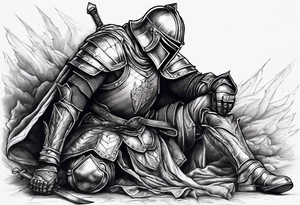 Wounded knight on his two knees in battlefield tattoo idea