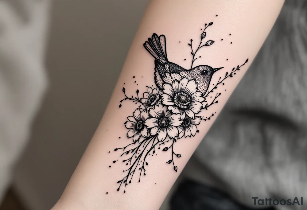 Bird with flowers tattoo idea