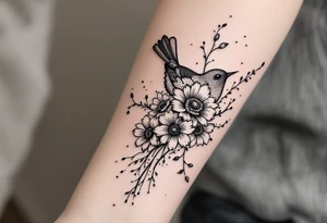 Bird with flowers tattoo idea