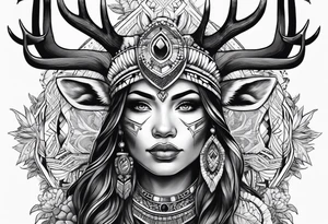 Native American woman with deer antlers tattoo idea