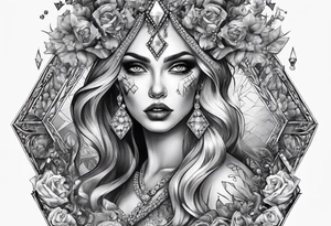 Fancy queen zombie diamonds and gemstones full sleeve tattoo idea