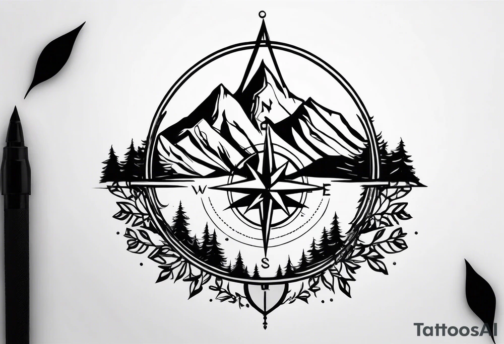 mountain and compass tattoo idea