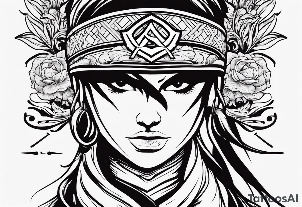 the letters A R in the middle of a ninja headband tattoo idea