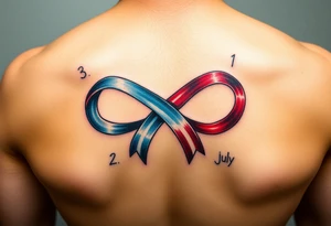 an infinity symbol with 5 colors of ribbons 3 march, 1 october, and 1 july tattoo idea