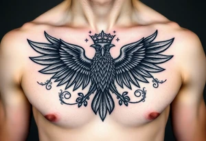 Chest tattoo,powerful two polish symetricals majestic darks eagle with crown, surrounded by lure ornaments tattoo idea