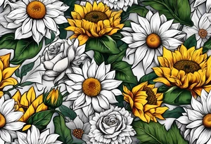 Sunflower daffodil, daisy, rose, Adler, chrysanthemum, holly tattoo idea
