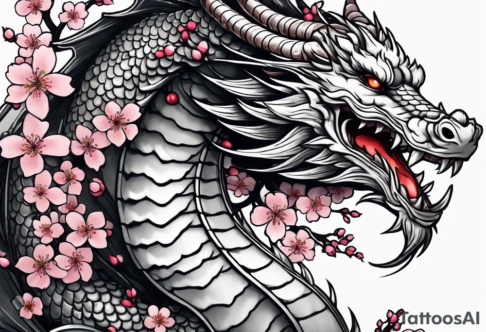 A dragon covered in cherry blossoms tattoo idea