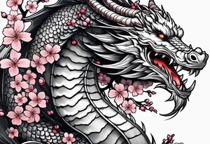 A dragon covered in cherry blossoms tattoo idea
