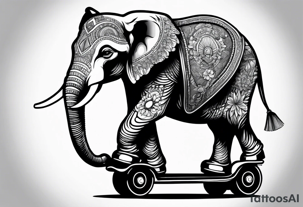 Elephant wearing a helmet and roller skates tattoo idea