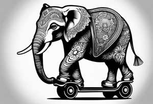 Elephant wearing a helmet and roller skates tattoo idea