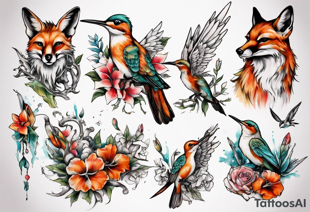 fuchs und kolibri tattoo idea