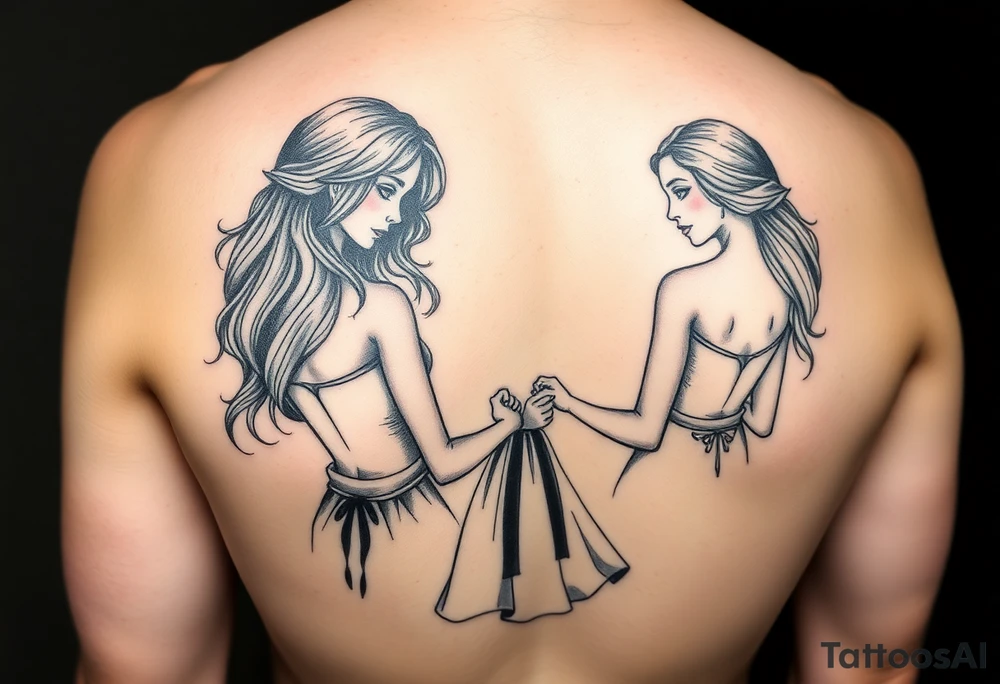 Two girls with dress sitting next tattoo idea