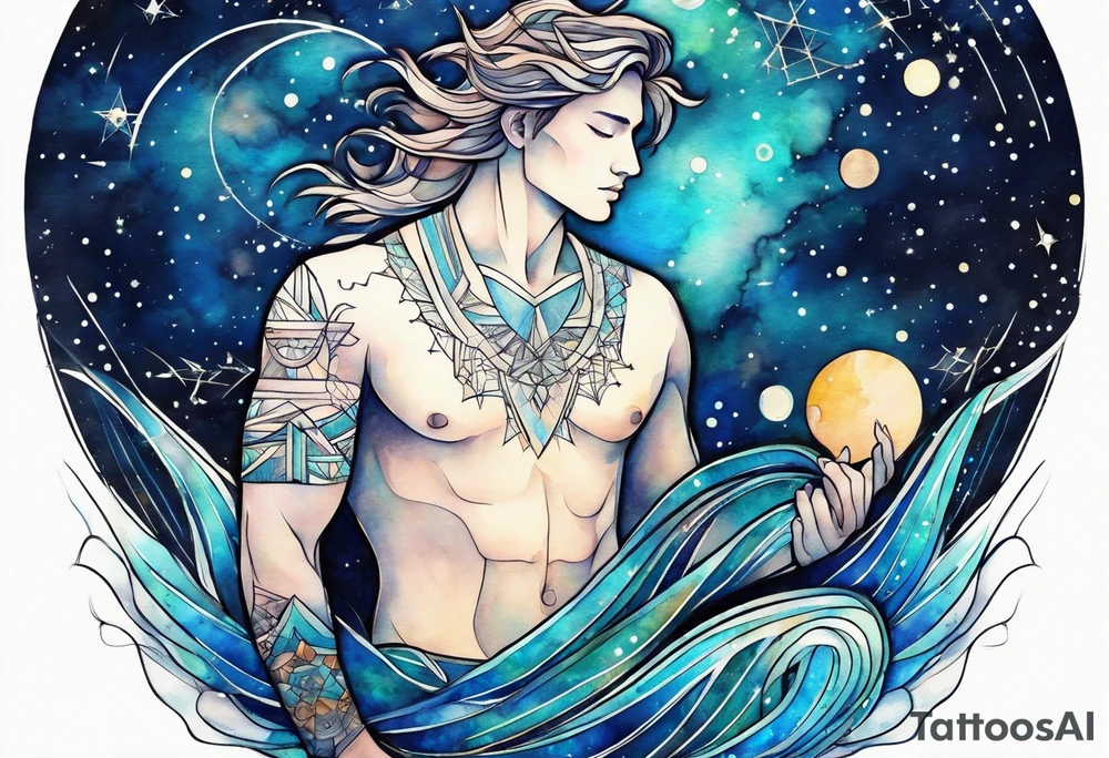 Aquarius geometric constellation calm male tattoo idea