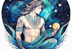 Aquarius geometric constellation calm male tattoo idea